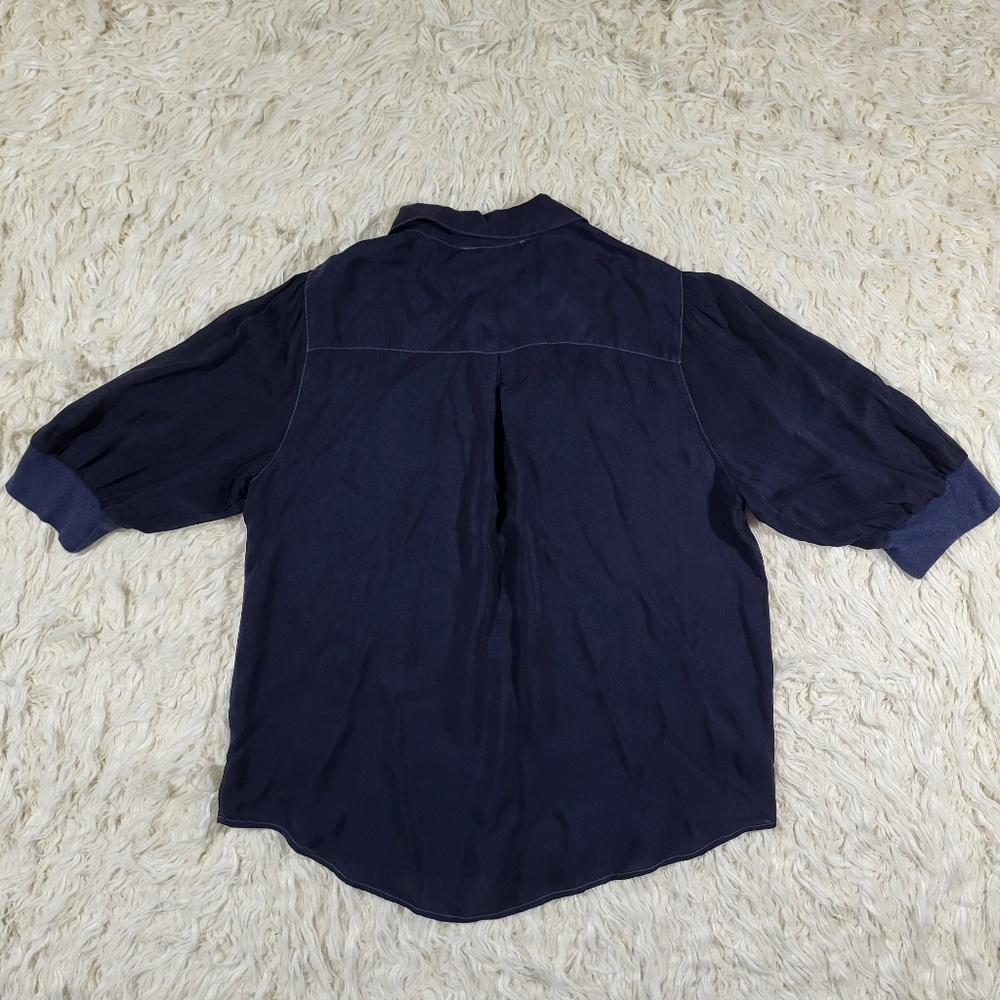 Maven West Navy Blouse Short Sleeve Rib Cuff Med - Picture 11 of 15